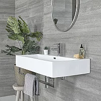 Milano Elswick White Modern 1000mm x 420mm Rectangular Wall Hung Basin with Chrome Towel Rail