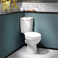 Milano Newby Modern Corner Close Coupled Toilet with Soft Close Seat Choice of Flush Button Finish