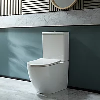 Milano Overton Modern Close Coupled Toilet with Soft Close Seat and White Flush Button