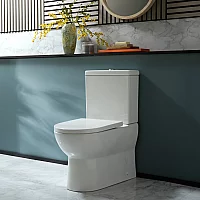 Milano Hatfield Modern Round Close Coupled Toilet with Soft Close Seat Choice of Flush Button Finish