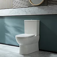 Milano Hatfield Modern Round Close Coupled Toilet with Soft Close Seat and White Flush Button