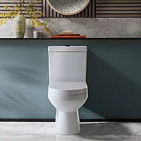 Milano Ballam Modern STrap Close Coupled Toilet with Soft Close Seat and Black Flush Button