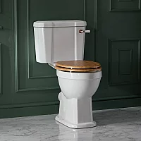 Milano Richmond Traditional Comfort Height Close Coupled Toilet with Cistern and Oak Soft Close Seat Brushed Copper