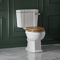 Milano Richmond Traditional Close Coupled Toilet with Cistern and Oak Effect Soft Close Seat Brushed Copper