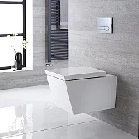 Milano Dalton White Modern Square Wall Hung Toilet with Soft Close Seat