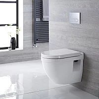 Milano Newby White Modern Round Wall Hung Toilet with Soft Close Seat