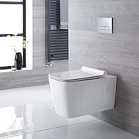Milano Elswick White Modern Square Wall Hung Toilet with Soft Close Seat