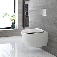 Milano Overton White Modern Round Wall Hung Rimless Toilet with Soft Close Seat