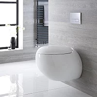 Milano Mellor White Modern Round Wall Hung Toilet with Soft Close Seat