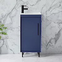 Milano Edge Navy Blue 400mm Modern Cloakroom Vanity Unit with Basin and Black TBar Handle