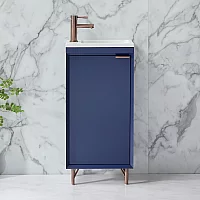 Milano Edge Navy Blue 400mm Modern Cloakroom Vanity Unit with Basin and Aged Bronze Finger Pull Handle
