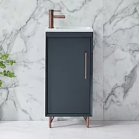Milano Edge Anthracite 400mm Modern Cloakroom Vanity Unit with Basin and Aged Bronze TBar Handle