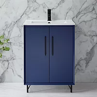 Milano Edge Navy Blue 610mm Modern Vanity Unit with Basin and Black TBar Handles
