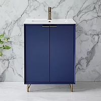 Milano Edge Navy Blue 610mm Modern Vanity Unit with Basin and Aged Gold Finger Pull Handles
