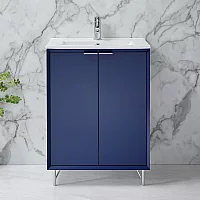 Milano Edge Navy Blue 610mm Modern Vanity Unit with Basin and Chrome Finger Pull Handles