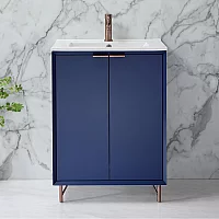 Milano Edge Navy Blue 610mm Modern Vanity Unit with Basin and Aged Bronze Finger Pull Handles