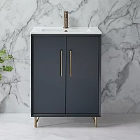 Milano Edge Anthracite 610mm Modern Vanity Unit with Basin and Aged Gold TBar Handles