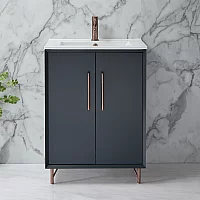 Milano Edge Anthracite 610mm Modern Vanity Unit with Basin and Aged Bronze TBar Handles