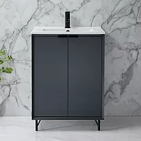Milano Edge Anthracite 610mm Modern Vanity Unit with Basin and Black Finger Pull Handles