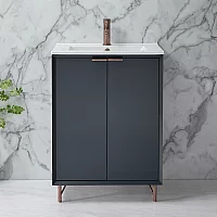 Milano Edge Anthracite 610mm Modern Vanity Unit with Basin and Aged Bronze Finger Pull Handles