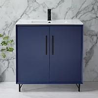 Milano Edge Navy Blue 810mm Modern Vanity Unit with Basin and Black TBar Handles