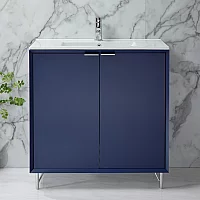 Milano Edge Navy Blue 810mm Modern Vanity Unit with Basin and Chrome Finger Pull Handles
