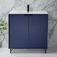 Milano Edge Navy Blue 810mm Modern Vanity Unit with Basin and Black Finger Pull Handles
