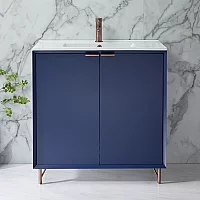 Milano Edge Navy Blue 810mm Modern Vanity Unit with Basin and Aged Bronze Finger Pull Handles