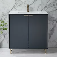 Milano Edge Anthracite 810mm Modern Vanity Unit with Basin and Aged Gold Finger Pull Handles