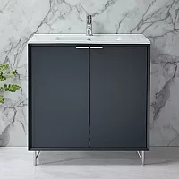 Milano Edge Anthracite 810mm Modern Vanity Unit with Basin and Chrome Finger Pull Handles