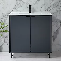 Milano Edge Anthracite 810mm Modern Vanity Unit with Basin and Black Finger Pull Handles