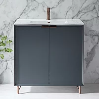 Milano Edge Anthracite 810mm Modern Vanity Unit with Basin and Aged Bronze Finger Pull Handles