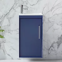 Milano Edge Navy Blue 400mm Wall Hung Modern Cloakroom Vanity Unit with Basin and Chrome TBar Handle