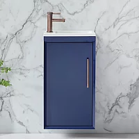 Milano Edge Navy Blue 400mm Wall Hung Modern Cloakroom Vanity Unit with Basin and Aged Bronze TBar Handle