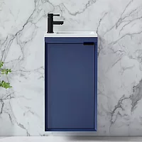 Milano Edge Navy Blue 400mm Wall Hung Modern Cloakroom Vanity Unit with Basin and Black Finger Pull Handle