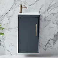Milano Edge Anthracite 400mm Wall Hung Modern Cloakroom Vanity Unit with Basin and Aged Gold TBar Handle