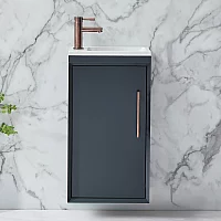 Milano Edge Anthracite 400mm Wall Hung Modern Cloakroom Vanity Unit with Basin and Aged Bronze TBar Handle