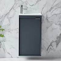 Milano Edge Anthracite 400mm Wall Hung Modern Cloakroom Vanity Unit with Basin and Chrome Finger Pull Handle