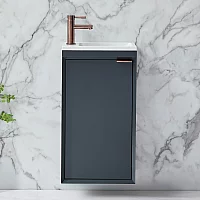 Milano Edge Anthracite 400mm Wall Hung Modern Cloakroom Vanity Unit with Basin and Aged Bronze Finger Pull Handle