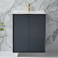 Milano Edge Anthracite 610mm Wall Hung Modern Vanity Unit with Basin and Brushed Brass Finger Pull Handles