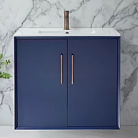 Milano Edge Navy Blue 810mm Wall Hung Modern Vanity Unit with Basin and Aged Bronze TBar Handles