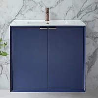 Milano Edge Navy Blue 810mm Wall Hung Modern Vanity Unit with Basin and Aged Bronze Finger Pull Handles