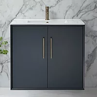 Milano Edge Anthracite 810mm Wall Hung Modern Vanity Unit with Basin and Aged Gold TBar Handles