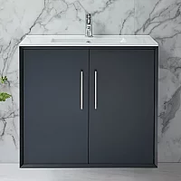 Milano Edge Anthracite 810mm Wall Hung Modern Vanity Unit with Basin and Chrome TBar Handles