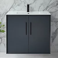 Milano Edge Anthracite 810mm Wall Hung Modern Vanity Unit with Basin and Black TBar Handles