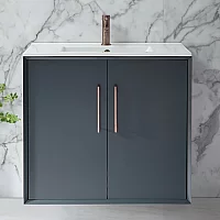 Milano Edge Anthracite 810mm Wall Hung Modern Vanity Unit with Basin and Aged Bronze TBar Handles