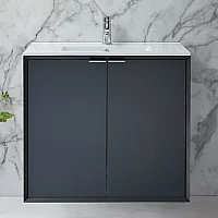 Milano Edge Anthracite 810mm Wall Hung Modern Vanity Unit with Basin and Chrome Finger Pull Handles