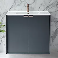 Milano Edge Anthracite 810mm Wall Hung Modern Vanity Unit with Basin and Aged Bronze Finger Pull Handles