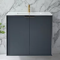 Milano Edge Anthracite 810mm Wall Hung Modern Vanity Unit with Basin and Brushed Brass Finger Pull Handles