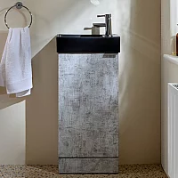 Milano Lurus Concrete Grey 400mm Modern Cloakroom Vanity Unit with Black Basin and Chrome Finger Pull Handle
